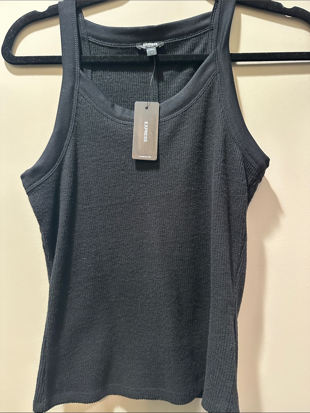 Express Black Ribbed Tank Top - Square Neck Sleeveless